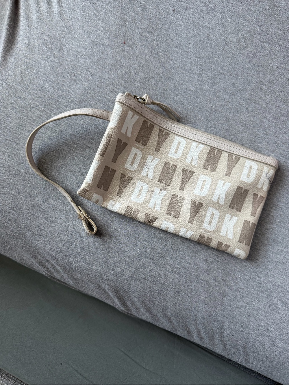 DKNY Beige Logo Wristlet